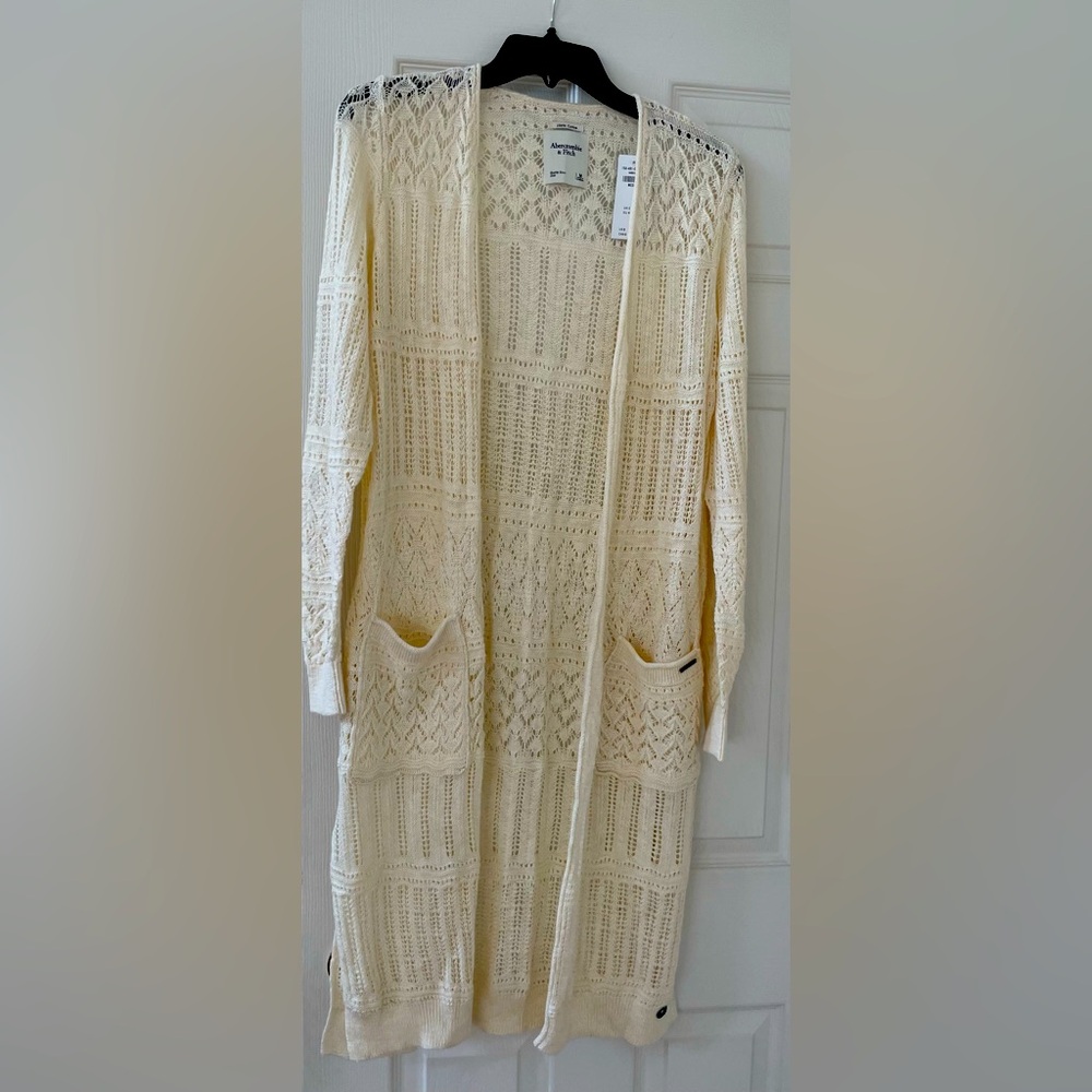 Cream Open-Front Knit Cardigan